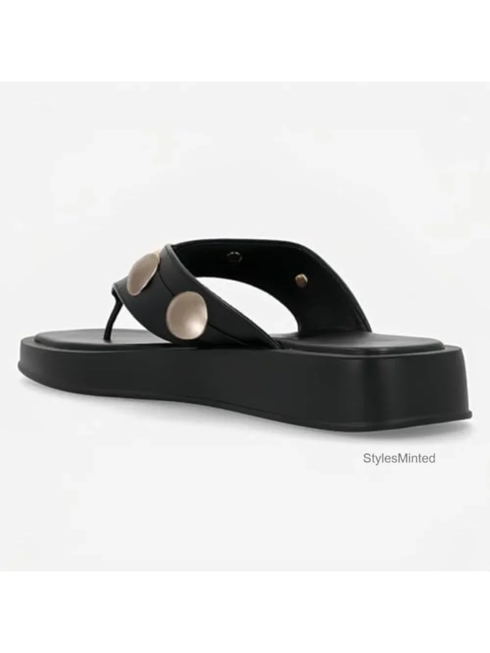 Studded Platform Thong Sandals Square Toe Flip Flop Slip On Summer Casual Faux